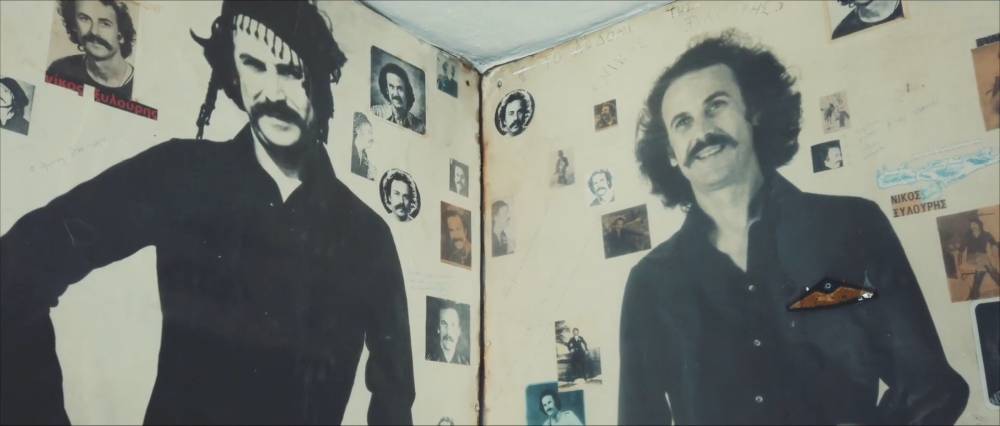 Nikos Xylouris tribute wall at Καφενείο του Μίχαλου in Anogeia, Crete